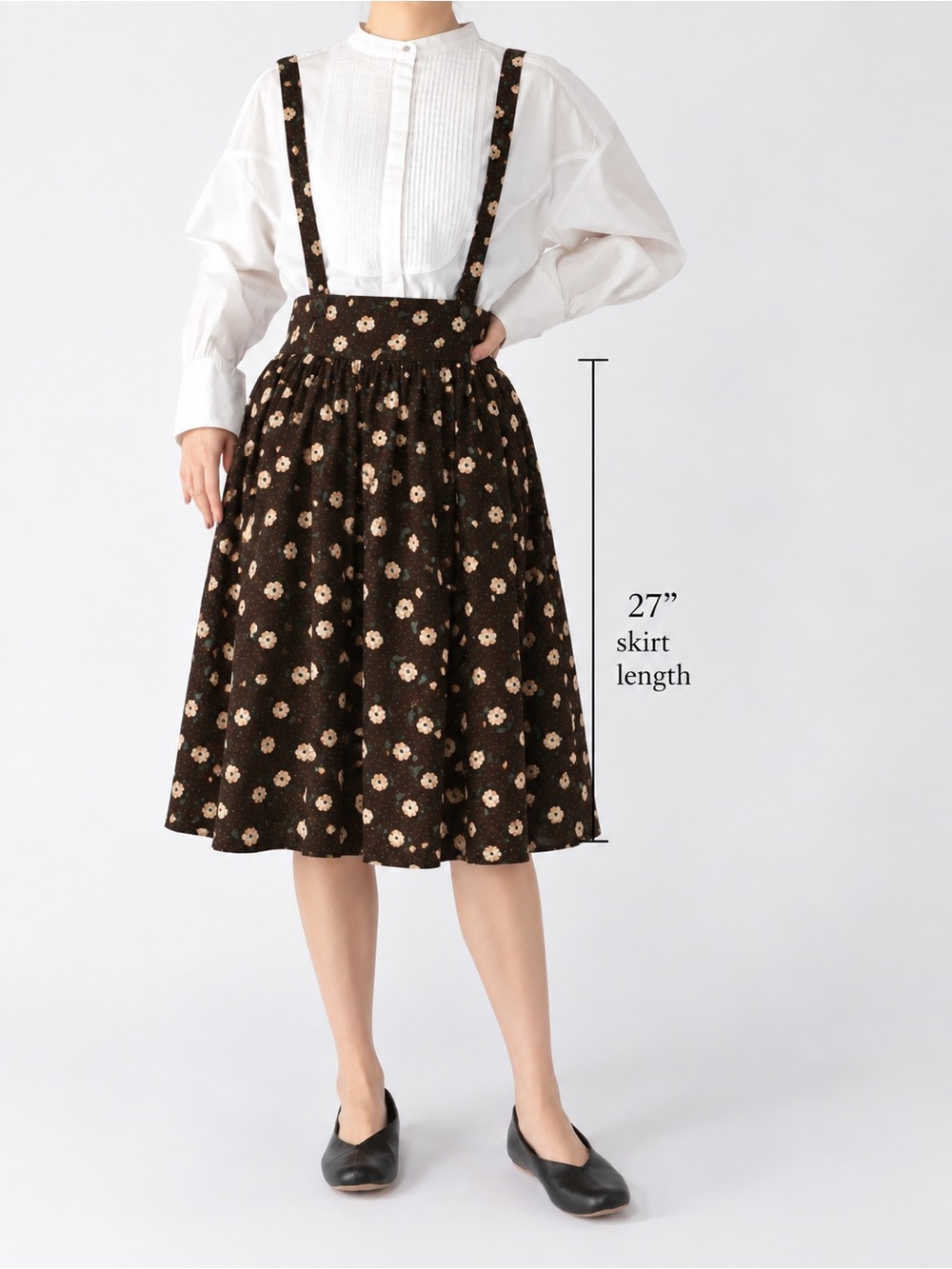 TULIP B | Brown Floral Suspender Dress Vintage Inspired